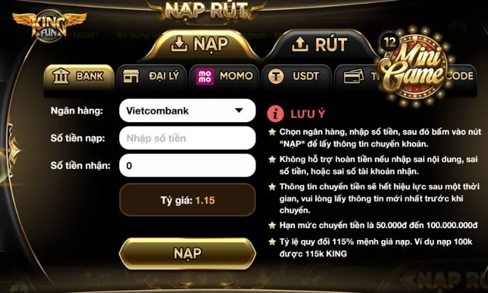 nạp tiền Kingfun Điều kiện Nạp tiền Kingfun